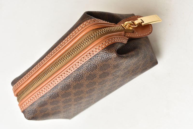 セリーヌ コスメポーチ/トラベルポーチ CELINE ヴィンテージ オールドセリーヌ マカダム ブラウン【中古】