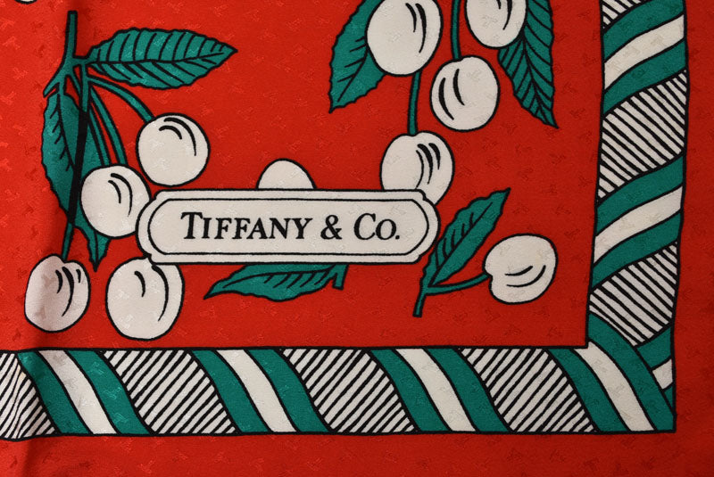 ティファニー スカーフ Tiffany&co. シルクスカーフ ヴィンテージ チェリー レッド/マルチ【中古】
