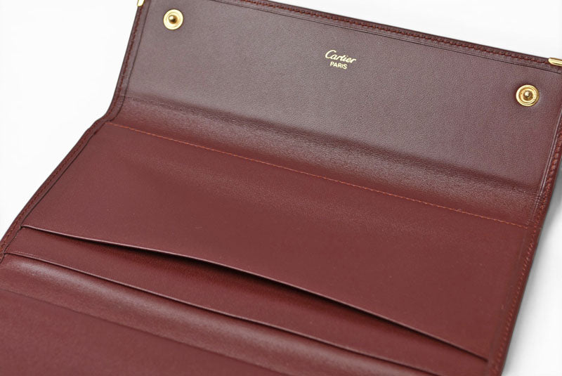 カルティエ 財布/三つ折り ヴィンテージ Cartier 長財布 マスト ドゥ カルティエ ボルドー がま口付【中古】