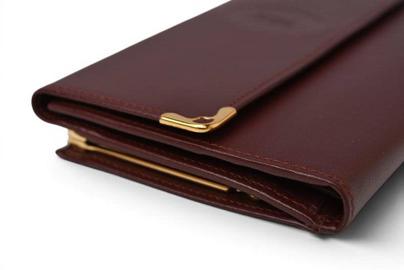 カルティエ 財布/三つ折り ヴィンテージ Cartier 長財布 マスト ドゥ カルティエ ボルドー がま口付【中古】