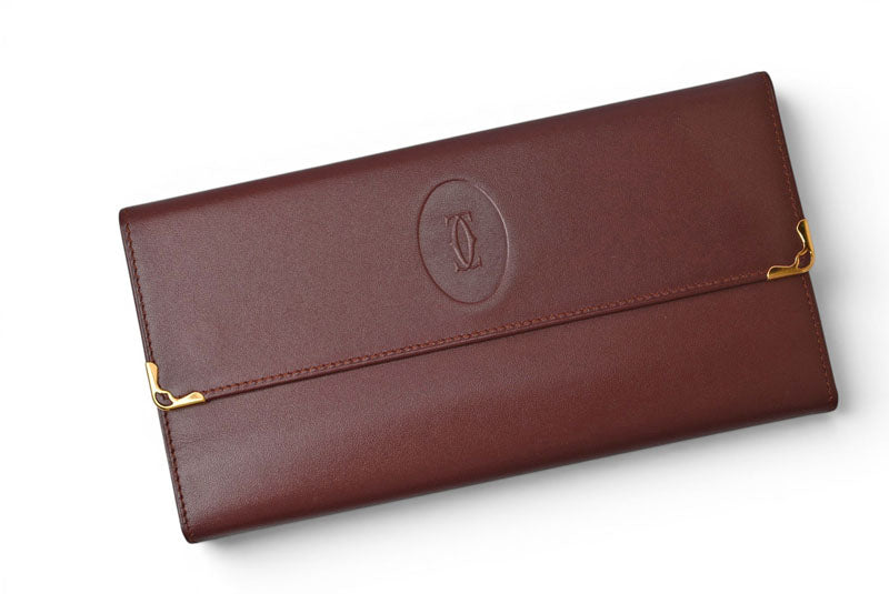 カルティエ 財布/三つ折り ヴィンテージ Cartier 長財布 マスト ドゥ カルティエ ボルドー がま口付【中古】