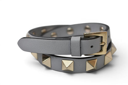 ヴァレンティノ バングル/ブレスレット VALENTINO バレンチノ ロックスタッズ レザー グレー/ゴールド金具【中古】
