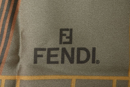 フェンディ スカーフ FENDI シルクツイル ヴィンテージ FF/ヒョウ柄/レオパード ブラウン/カーキ【中古】