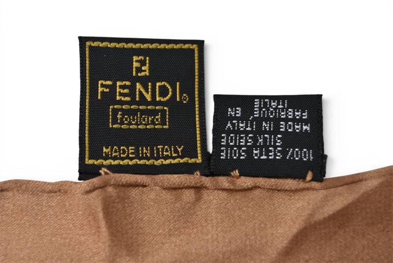 フェンディ スカーフ FENDI シルクツイル ヴィンテージ FF/ヒョウ柄/レオパード ブラウン/カーキ【中古】