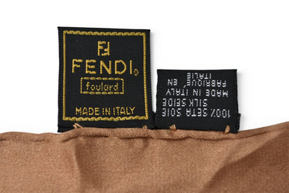フェンディ スカーフ FENDI シルクツイル ヴィンテージ FF/ヒョウ柄/レオパード ブラウン/カーキ【中古】