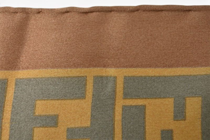 フェンディ スカーフ FENDI シルクツイル ヴィンテージ FF/ヒョウ柄/レオパード ブラウン/カーキ【中古】