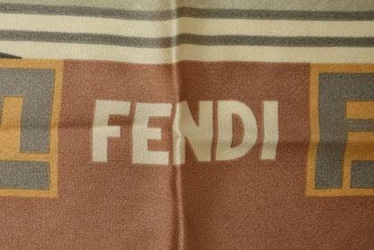 フェンディ スカーフ FENDI シルクツイル ヴィンテージ FF/ヒョウ柄/レオパード ブラウン/カーキ【中古】