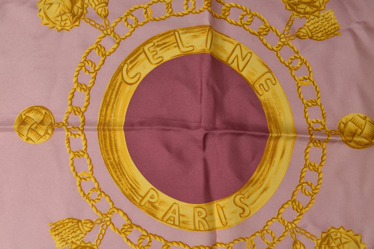 セリーヌ スカーフ ヴィンテージ CELINE スカーフ トリオンフ/チェーン シルク ピンク/チェック レディース【中古】