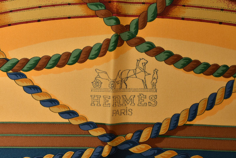 エルメス カレ90 スカーフ ヴィンテージ HERMES GRANDE TENUE/馬の礼装 グリーン/オレンジ レディース【中古】