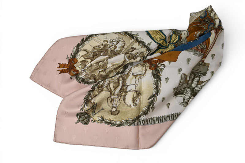 エルメス カレ90 スカーフ ヴィンテージ HERMES ナポレオン/蜂 ピンクベージュ/ホワイト レディース【中古】