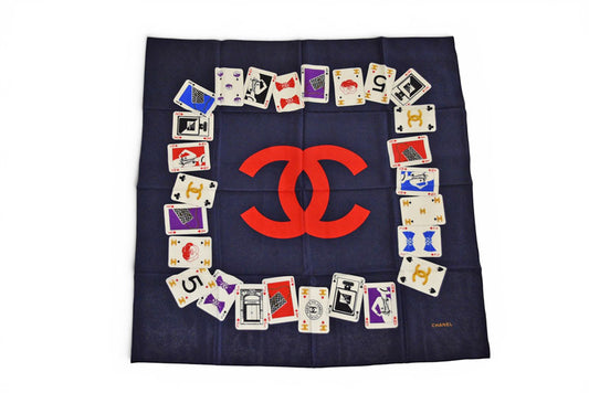 シャネル スカーフ/ストール CHANEL ヴィンテージ ココマーク/CC トランプ柄 シルク ネイビー【中古】