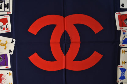 シャネル スカーフ/ストール CHANEL ヴィンテージ ココマーク/CC トランプ柄 シルク ネイビー【中古】