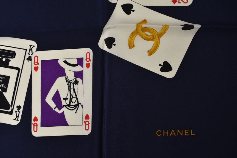 シャネル スカーフ/ストール CHANEL ヴィンテージ ココマーク/CC トランプ柄 シルク ネイビー【中古】