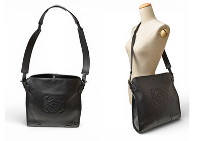 ロエベ ショルダーバッグ ヴィンテージ LOEWE アナグラム A4対応 バッグ レザーブラック【中古】