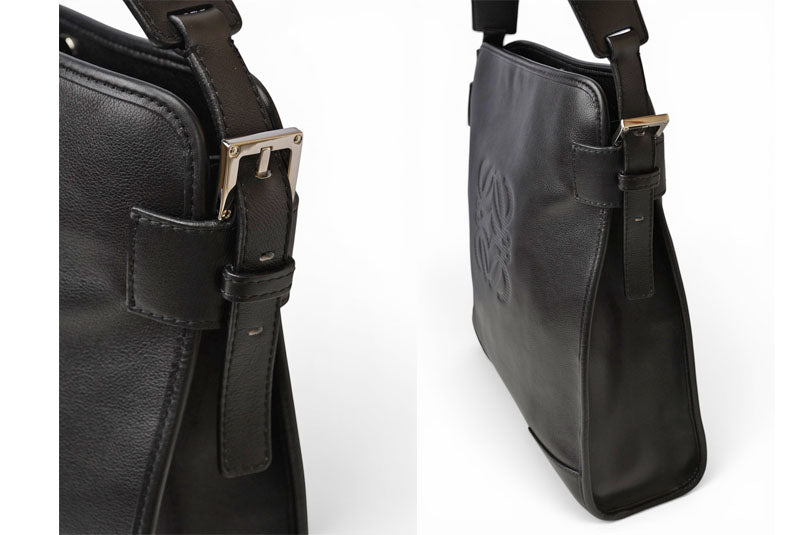 ロエベ ショルダーバッグ ヴィンテージ LOEWE アナグラム A4対応 バッグ レザーブラック【中古】