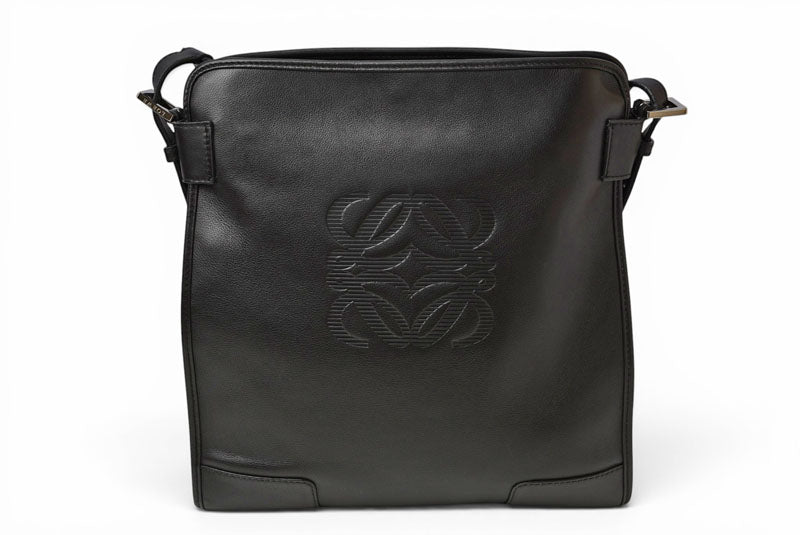 ロエベ ショルダーバッグ ヴィンテージ LOEWE アナグラム A4対応 バッグ レザーブラック【中古】