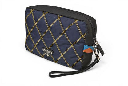 プラダ クラッチバッグ/セカンドバッグ 2NE007 ナイロン/レザー ネイビー/ブラック ポーチ ハンドストラップ付 PRADA メンズ/レディース【中古】