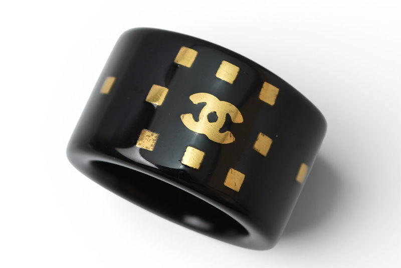 シャネル リング/指輪 CHANEL ヴィンテージ ココマーク ブラック/ゴールド 13号【中古】