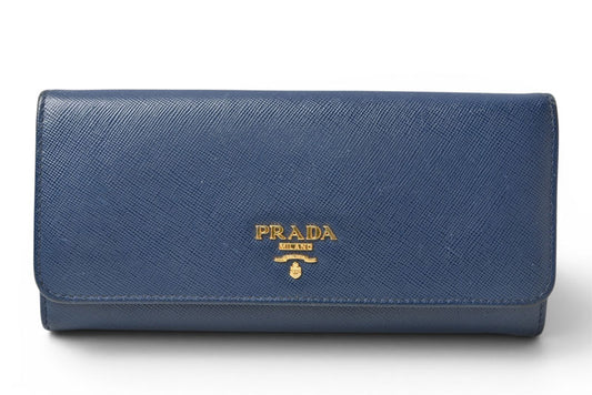 プラダ 財布 PRADA 長財布/パスケース付 1MH132 BLUETTE/ブルー SAFFIANO METAL/型押しレザー【中古】