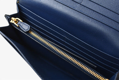 プラダ 財布 PRADA 長財布/パスケース付 1MH132 BLUETTE/ブルー SAFFIANO METAL/型押しレザー【中古】