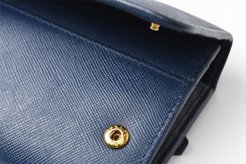 プラダ 財布 PRADA 長財布/パスケース付 1MH132 BLUETTE/ブルー SAFFIANO METAL/型押しレザー【中古】