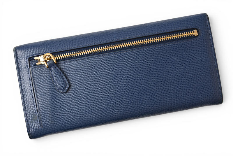 プラダ 財布 PRADA 長財布/パスケース付 1MH132 BLUETTE/ブルー SAFFIANO METAL/型押しレザー【中古】
