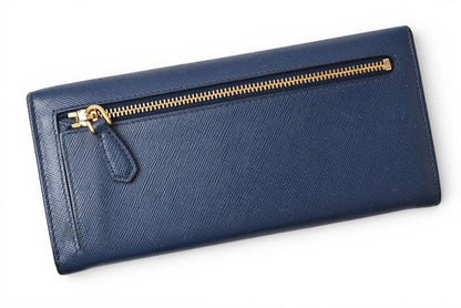 プラダ 財布 PRADA 長財布/パスケース付 1MH132 BLUETTE/ブルー SAFFIANO METAL/型押しレザー【中古】
