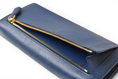 プラダ 財布 PRADA 長財布/パスケース付 1MH132 BLUETTE/ブルー SAFFIANO METAL/型押しレザー【中古】