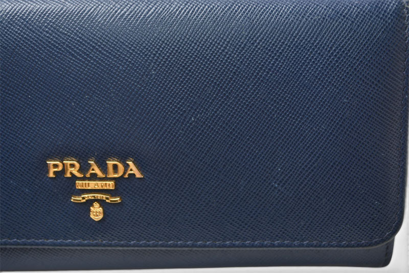 プラダ 財布 PRADA 長財布/パスケース付 1MH132 BLUETTE/ブルー SAFFIANO METAL/型押しレザー【中古】