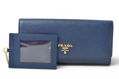 プラダ 財布 PRADA 長財布/パスケース付 1MH132 BLUETTE/ブルー SAFFIANO METAL/型押しレザー【中古】