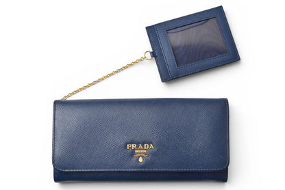 プラダ 財布 PRADA 長財布/パスケース付 1MH132 BLUETTE/ブルー SAFFIANO METAL/型押しレザー【中古】