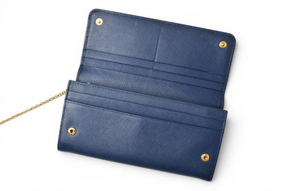 プラダ 財布 PRADA 長財布/パスケース付 1MH132 BLUETTE/ブルー SAFFIANO METAL/型押しレザー【中古】
