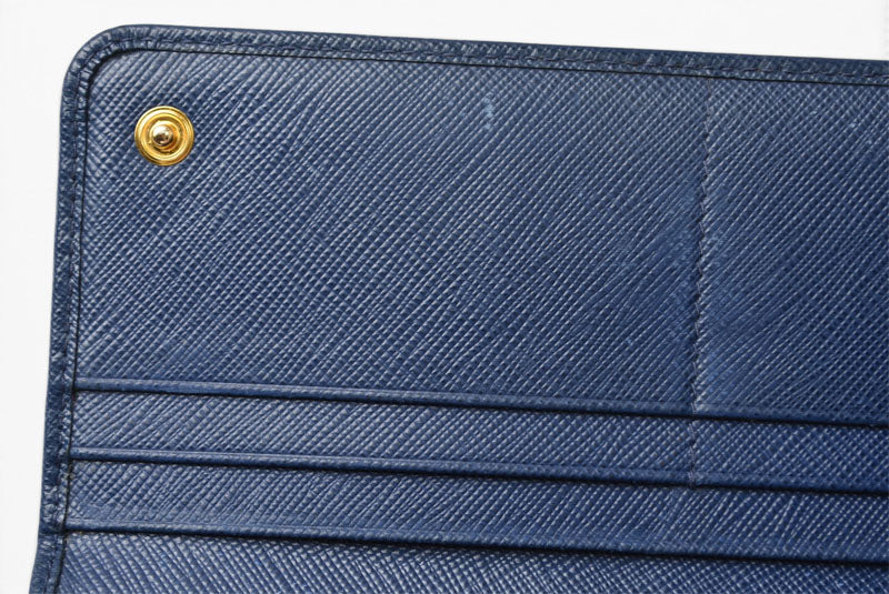 プラダ 財布 PRADA 長財布/パスケース付 1MH132 BLUETTE/ブルー SAFFIANO METAL/型押しレザー【中古】