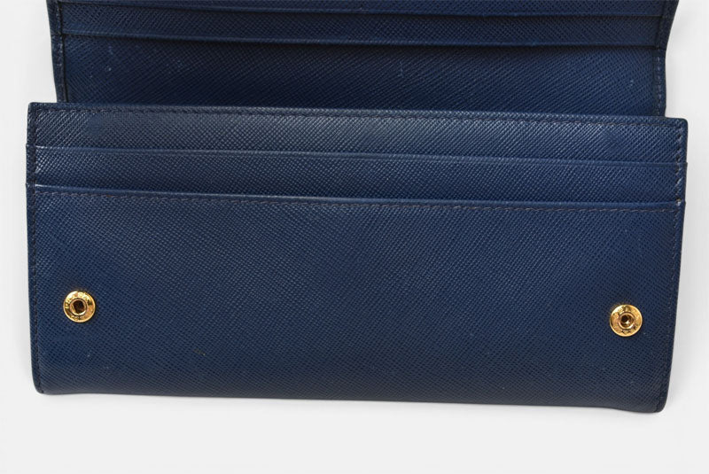 プラダ 財布 PRADA 長財布/パスケース付 1MH132 BLUETTE/ブルー SAFFIANO METAL/型押しレザー【中古】