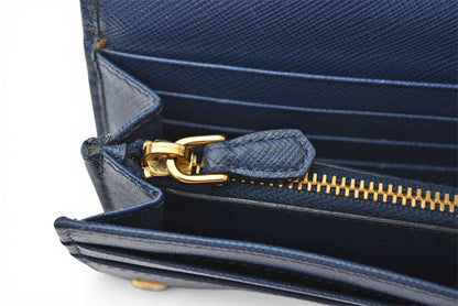 プラダ 財布 PRADA 長財布/パスケース付 1MH132 BLUETTE/ブルー SAFFIANO METAL/型押しレザー【中古】
