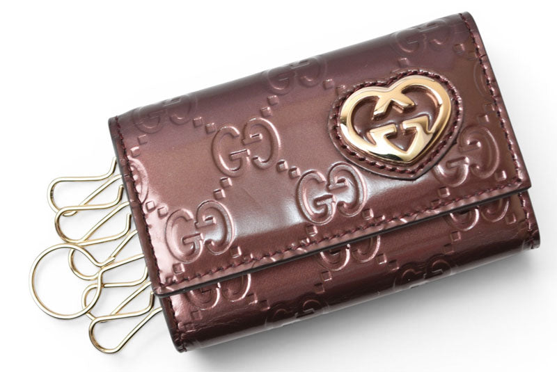 グッチ キーケース/キーホルダー GUCCI 6連 ラブリー 257217 ハートシェープ/インターロッキングG ワインレッド レディース【中古】