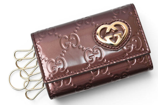 グッチ キーケース/キーホルダー GUCCI 6連 ラブリー 257217 ハートシェープ/インターロッキングG ワインレッド レディース【中古】