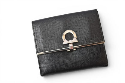 サルヴァトーレフェラガモ 財布/三つ折 Salvatore Ferragamo 折財布 ガンチーニ/ブラック【中古】
