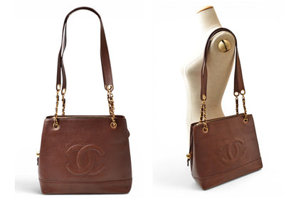 シャネル チェーンショルダーバッグ/トートバッグ CHANEL ココマーク キャビアスキン ブラウン/ゴールド【中古】