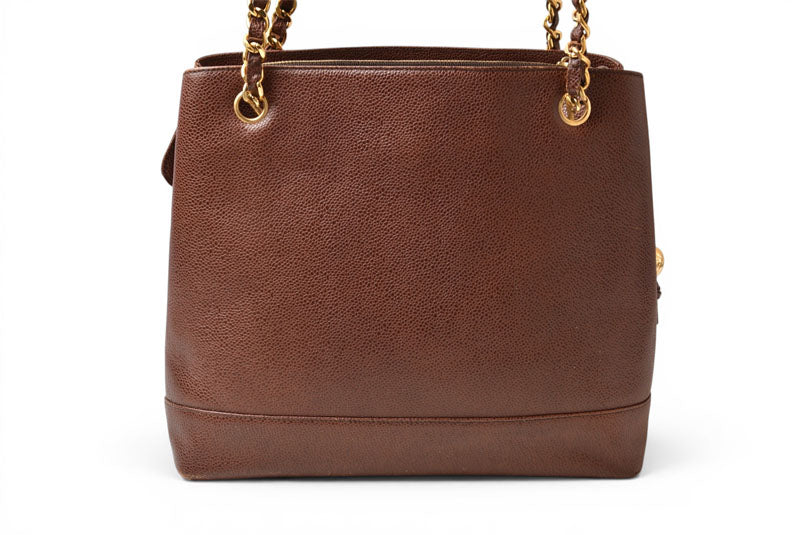 シャネル チェーンショルダーバッグ/トートバッグ CHANEL ココマーク キャビアスキン ブラウン/ゴールド【中古】