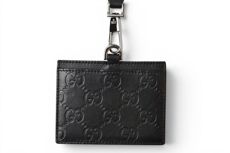 グッチ IDケース/ネームホルダー/パスケース GUCCI ネックストラップ付 GG/ブラック【中古】