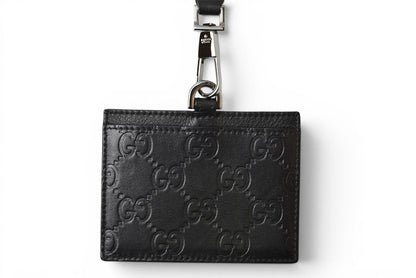 グッチ IDケース/ネームホルダー/パスケース GUCCI ネックストラップ付 GG/ブラック【中古】