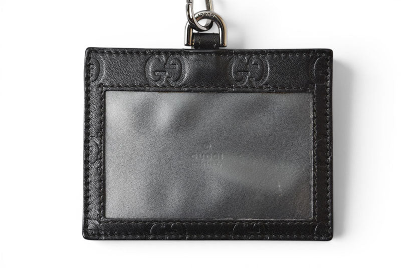 グッチ IDケース/ネームホルダー/パスケース GUCCI ネックストラップ付 GG/ブラック【中古】