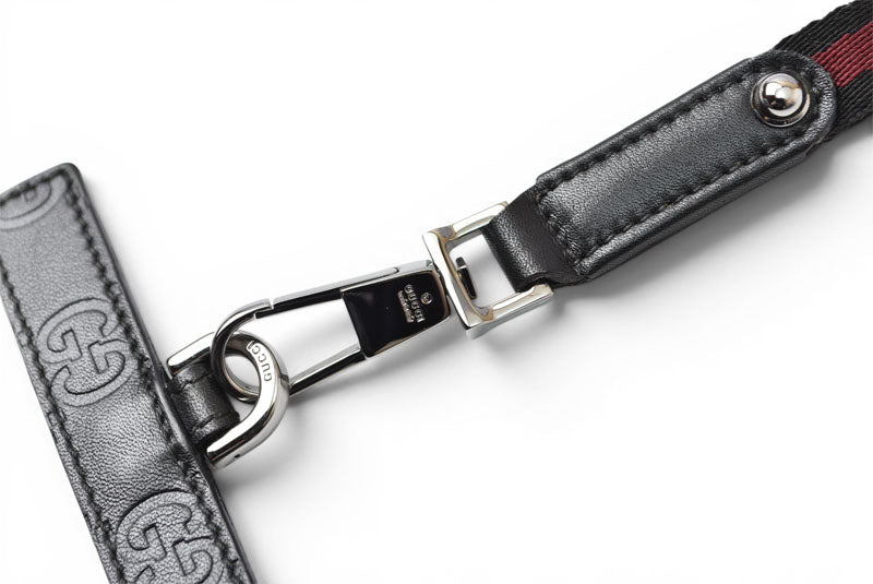 グッチ IDケース/ネームホルダー/パスケース GUCCI ネックストラップ付 GG/ブラック【中古】