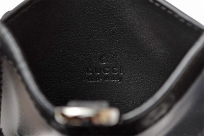 グッチ IDケース/ネームホルダー/パスケース GUCCI ネックストラップ付 GG/ブラック【中古】