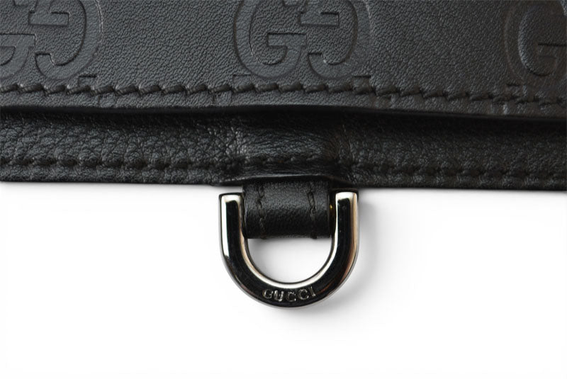 グッチ IDケース/ネームホルダー/パスケース GUCCI ネックストラップ付 GG/ブラック【中古】