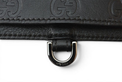 グッチ IDケース/ネームホルダー/パスケース GUCCI ネックストラップ付 GG/ブラック【中古】