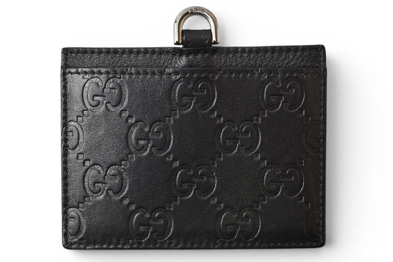 グッチ IDケース/ネームホルダー/パスケース GUCCI ネックストラップ付 GG/ブラック【中古】