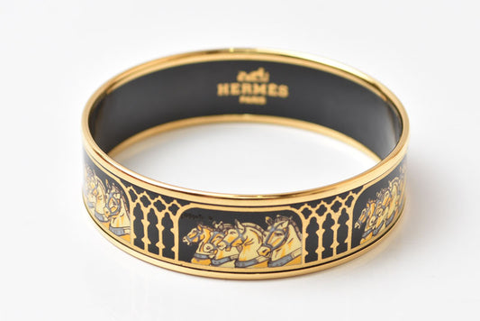 エルメス バングル/ブレスレット HERMES エマイユGM バングル ブラック/ゴールド 馬モチーフ【中古】
