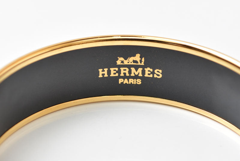 エルメス バングル/ブレスレット HERMES エマイユGM バングル ブラック/ゴールド 馬モチーフ【中古】